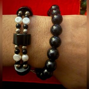 2 for 1 Deal Black and White Beaded Toggle Clasp & Black beaded Bracelets